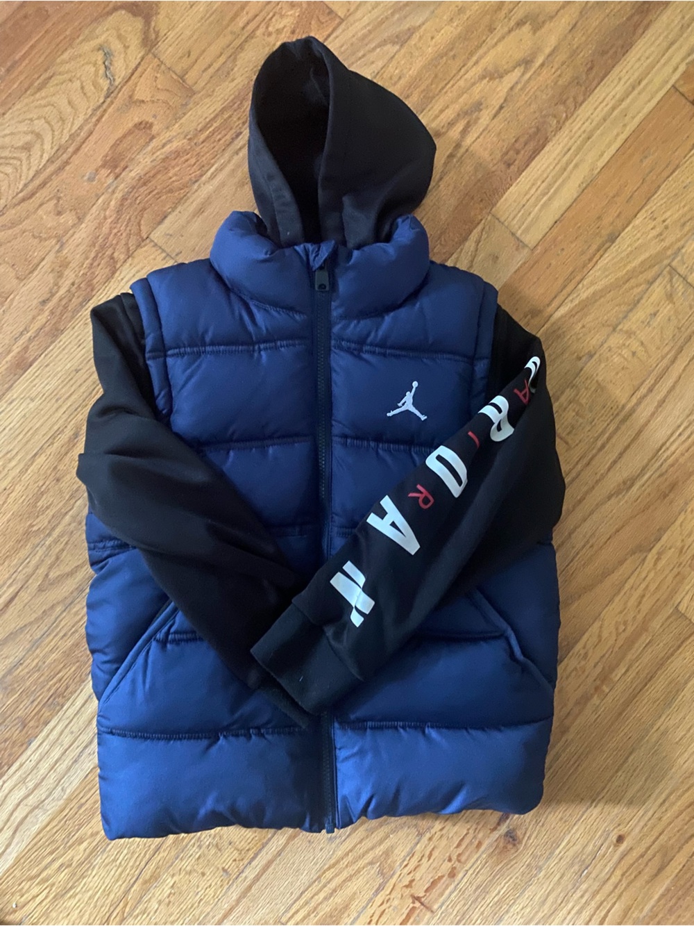 Air Jordan Hooded Puffer Jacket/Vest  Youth Small Full Zip Blue Black